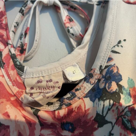 Cheeky Plum Sleeveless Tie Neck Twirl Dress, Cream with Rose Floral, 4T - Picture 5 of 9